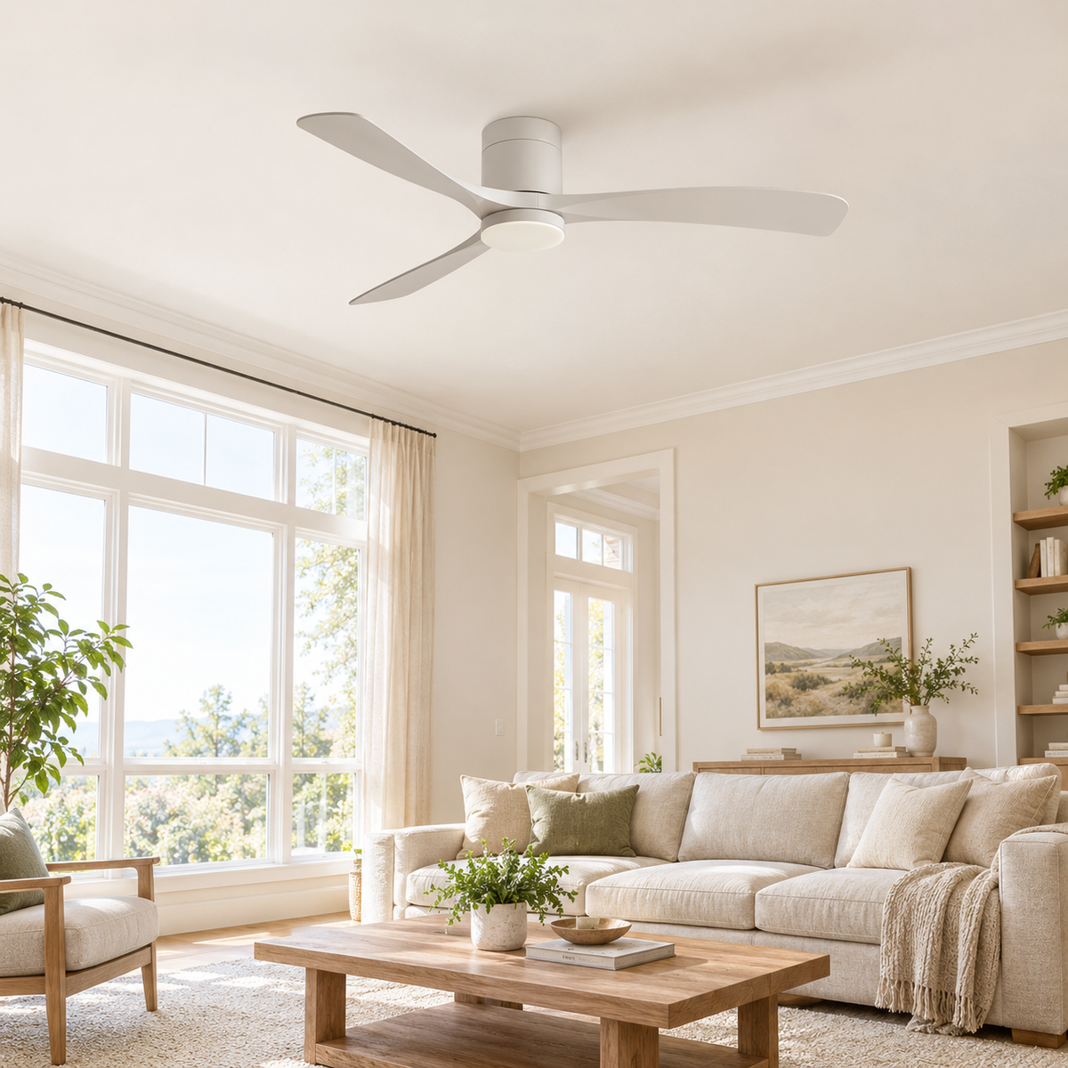 38/56inch Low Floor Ceiling Fan Light 3 Blades DC Motor Remote Control LED Lights for Restaurant Coffee Shop Home Hotel Office - Image 1 Image