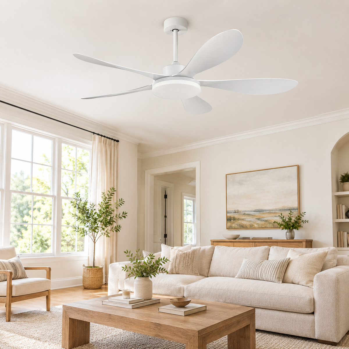 40/46/56inch 5 Blade DC Motor Ceiling Fan with Light and Remote Control for Living Room/Bed Room/Office/Coffee - Image 1 Image