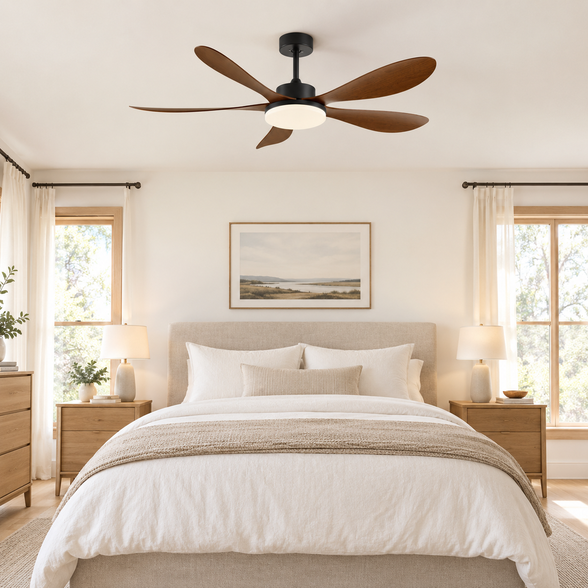 40/46/56inch 5 Blade DC Motor Ceiling Fan with Light and Remote Control for Living Room/Bed Room/Office/Coffee - Chambre