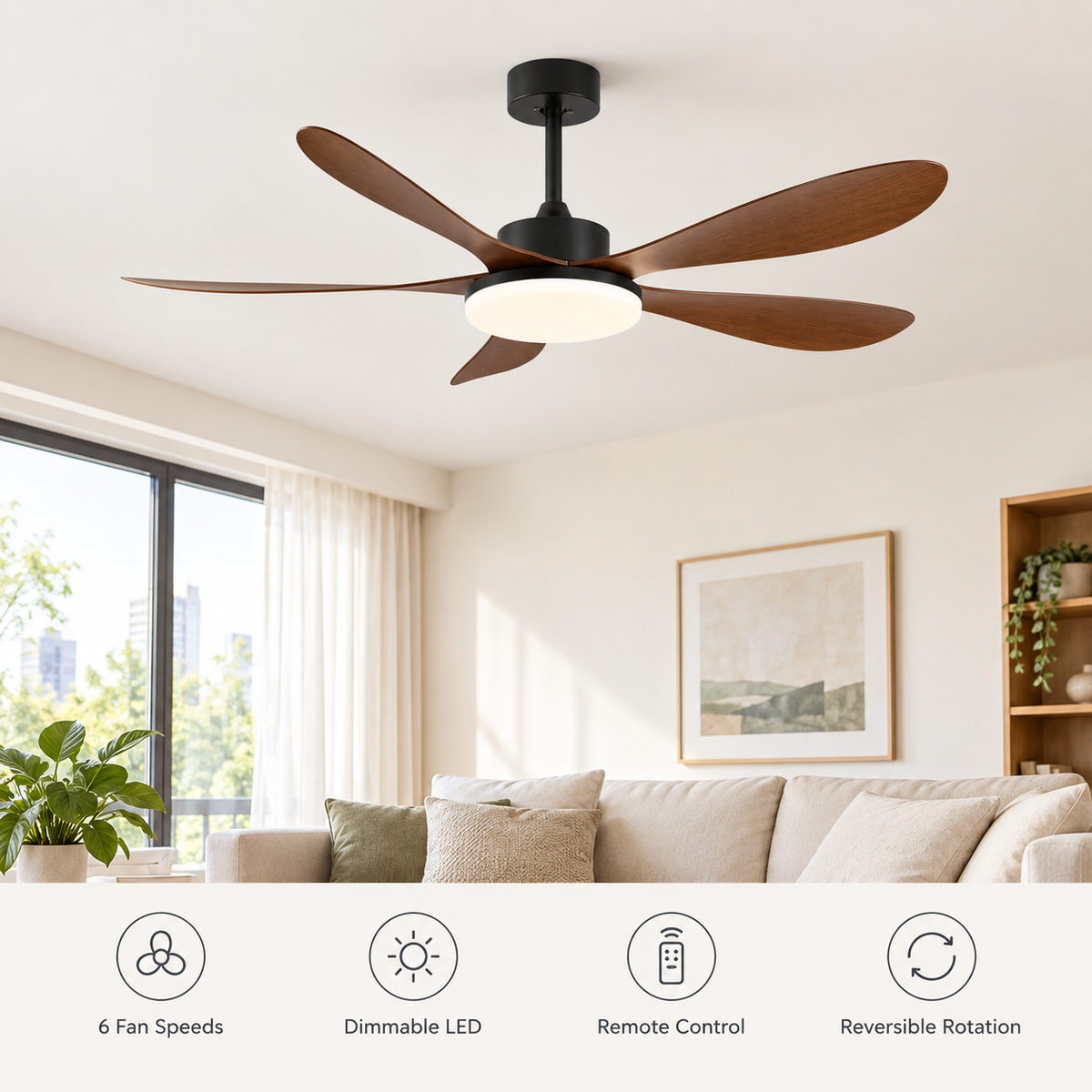 40/46/56inch 5 Blade DC Motor Ceiling Fan with Light and Remote Control for Living Room/Bed Room/Office/Coffee - Fonctionnalitées