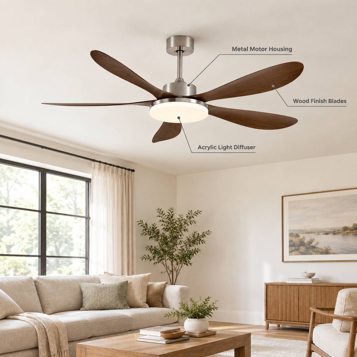 40/46/56inch 5 Blade DC Motor Ceiling Fan with Light and Remote Control for Living Room/Bed Room/Office/Coffee - Specs