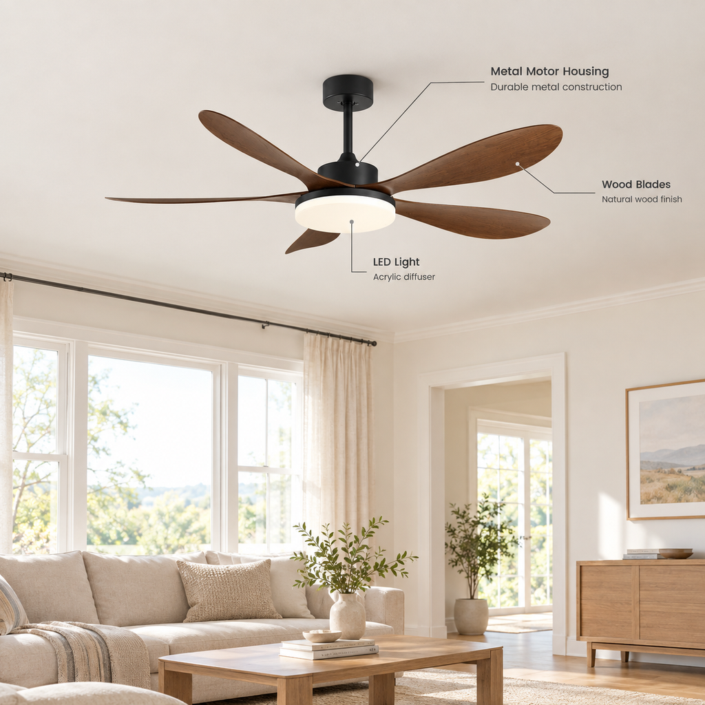 40/46/56inch 5 Blade DC Motor Ceiling Fan with Light and Remote Control for Living Room/Bed Room/Office/Coffee - Specs