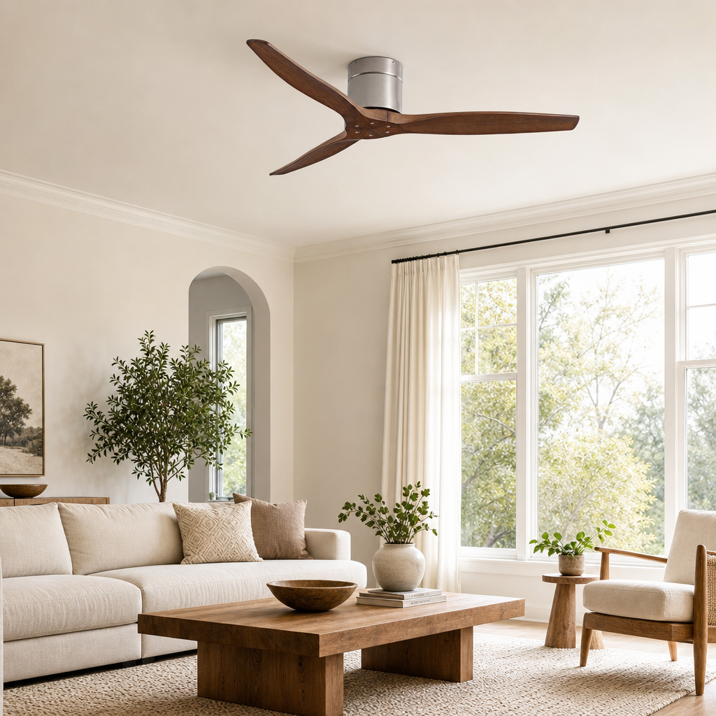 42/52/60 Inch Ceiling Fan 3 Wooden Blades Vintage Industrial Wood Ventilator Remote Control for Coffee Shop Home Hotel Office - Image 1 Image