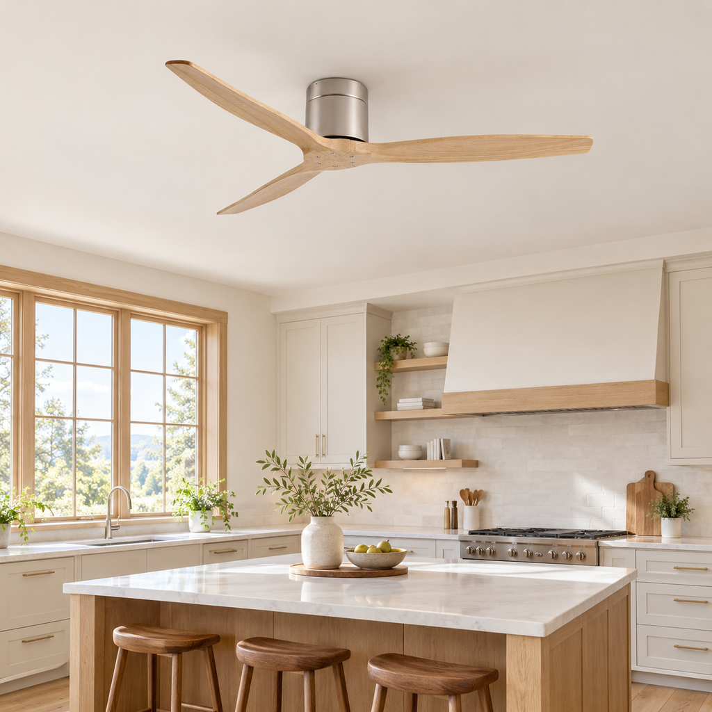 42/52/60 Inch Ceiling Fan 3 Wooden Blades Vintage Industrial Wood Ventilator Remote Control for Coffee Shop Home Hotel Office - Cuisine