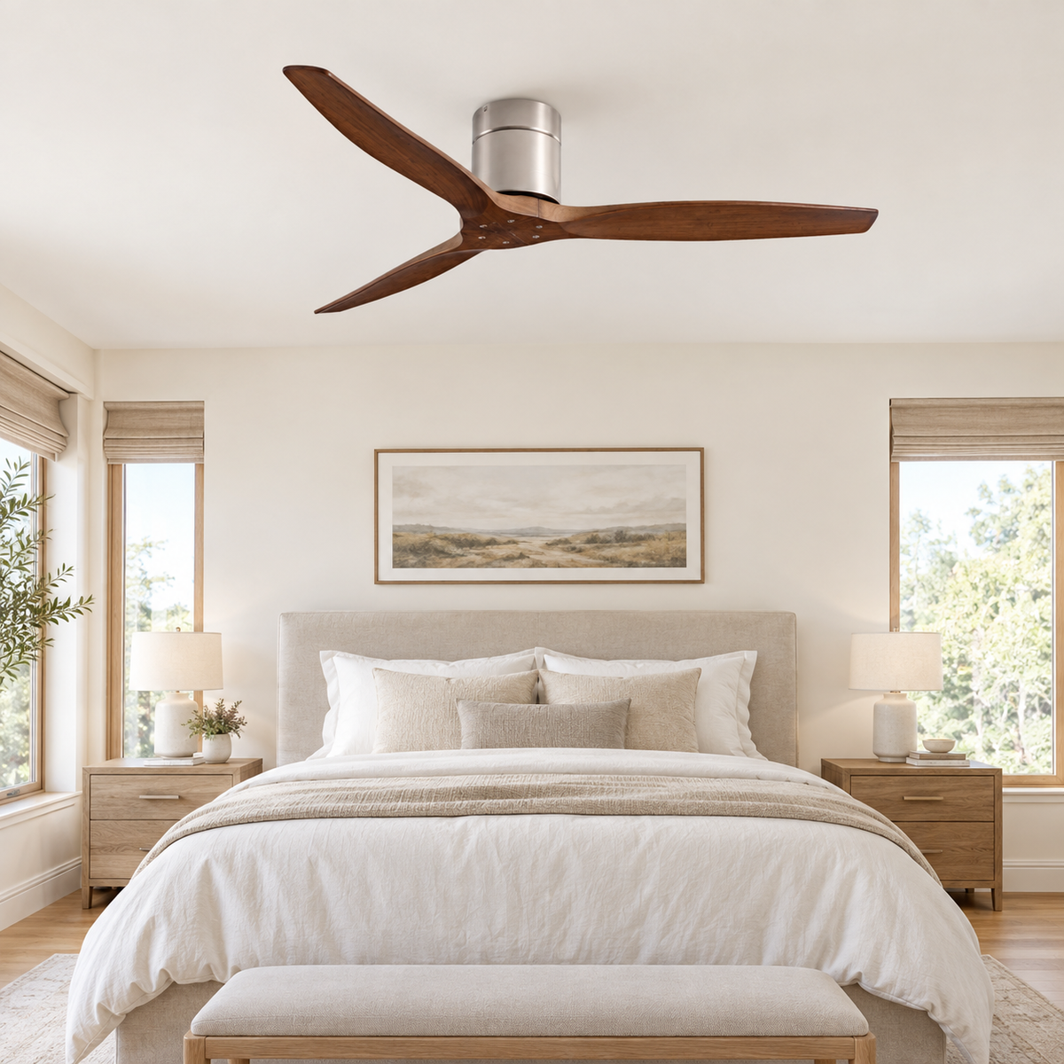 42/52/60 Inch Ceiling Fan 3 Wooden Blades Vintage Industrial Wood Ventilator Remote Control for Coffee Shop Home Hotel Office - Chambre