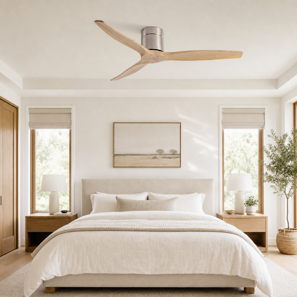 42/52/60 Inch Ceiling Fan 3 Wooden Blades Vintage Industrial Wood Ventilator Remote Control for Coffee Shop Home Hotel Office - Chambre