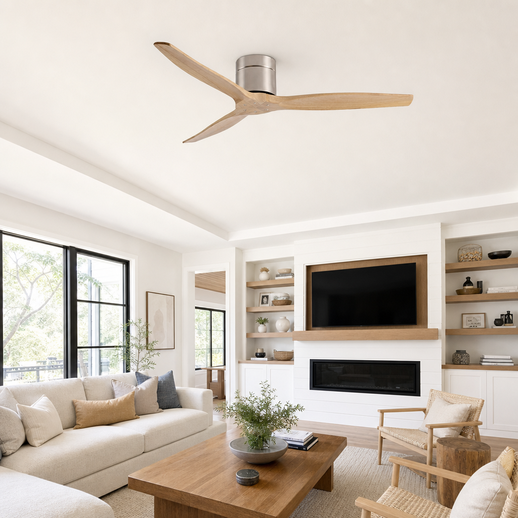 42/52/60 Inch Ceiling Fan 3 Wooden Blades Vintage Industrial Wood Ventilator Remote Control for Coffee Shop Home Hotel Office - Salon