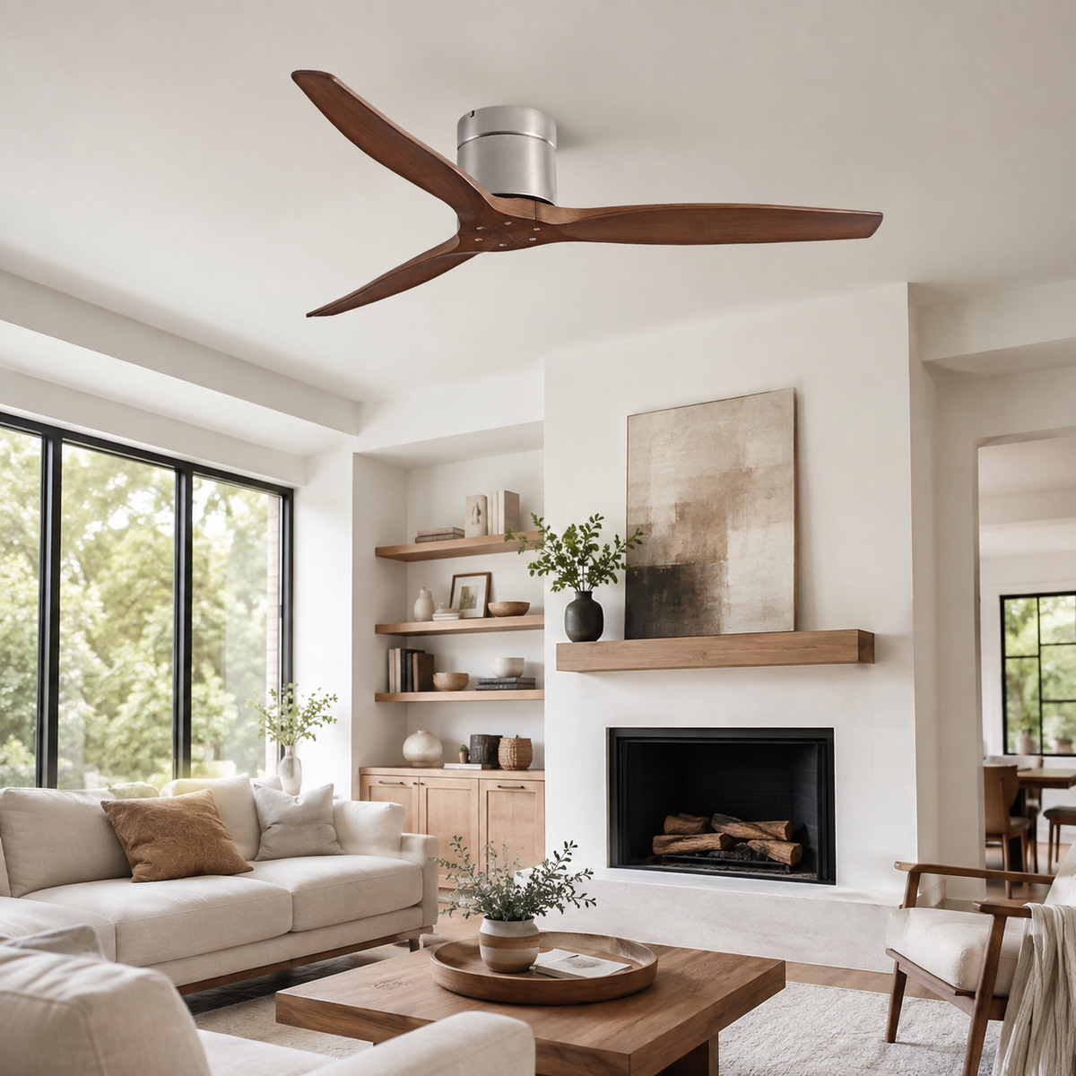 42/52/60 Inch Ceiling Fan 3 Wooden Blades Vintage Industrial Wood Ventilator Remote Control for Coffee Shop Home Hotel Office - Salon