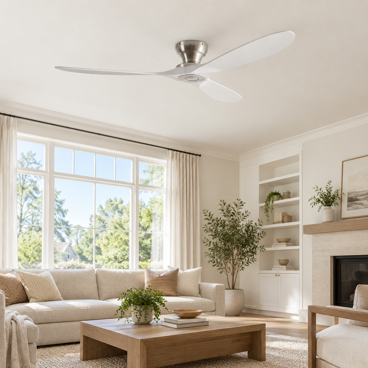 42/52/60 Inch Low Floor Ceiling Fan 3 Wooden Blade DC Motor Electric Fan with Remote Control for Living Room Dining Room Bedroom - Image 1 Image