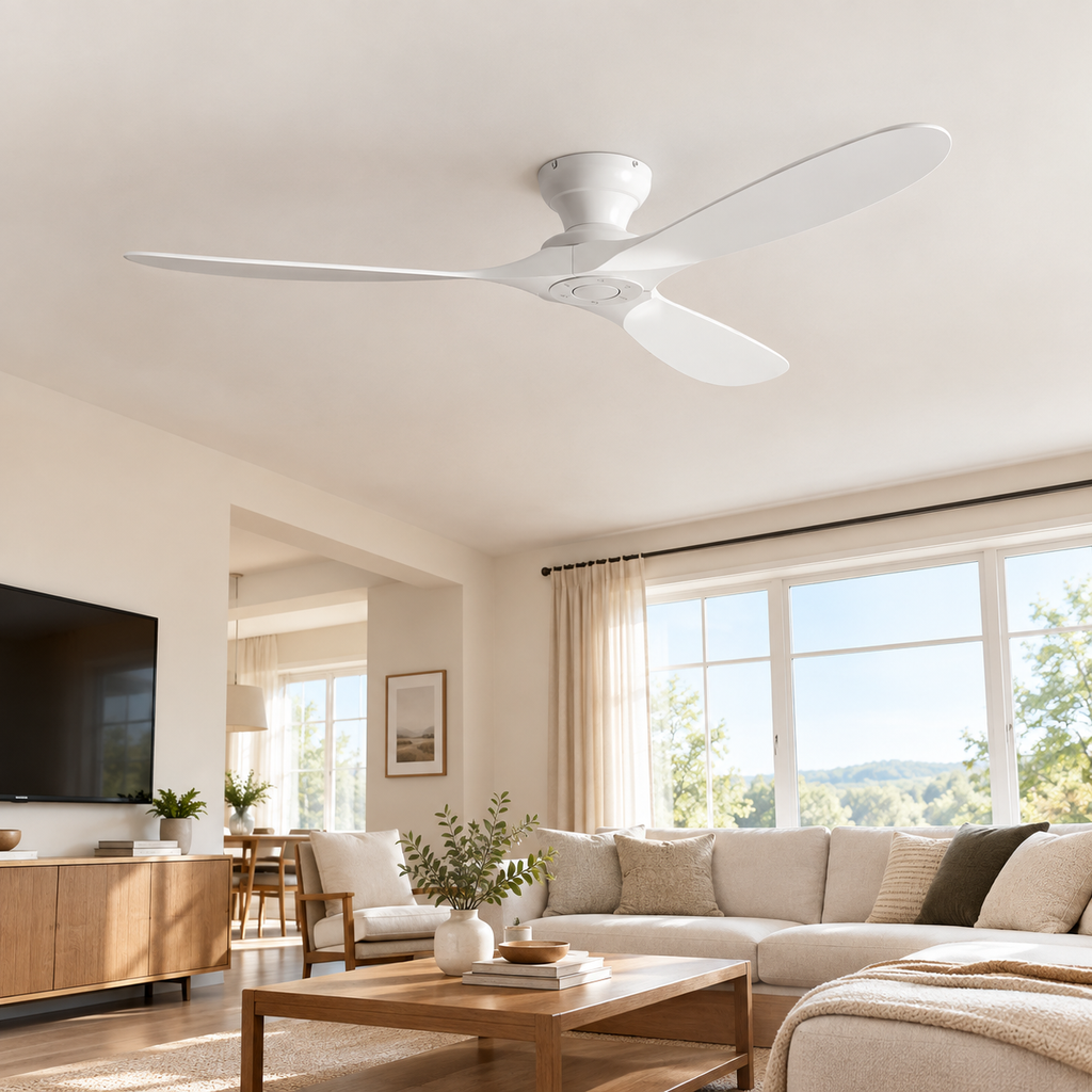 42/52/60 Inch Low Floor Ceiling Fan 3 Wooden Blade DC Motor Electric Fan with Remote Control for Living Room Dining Room Bedroom - Salon