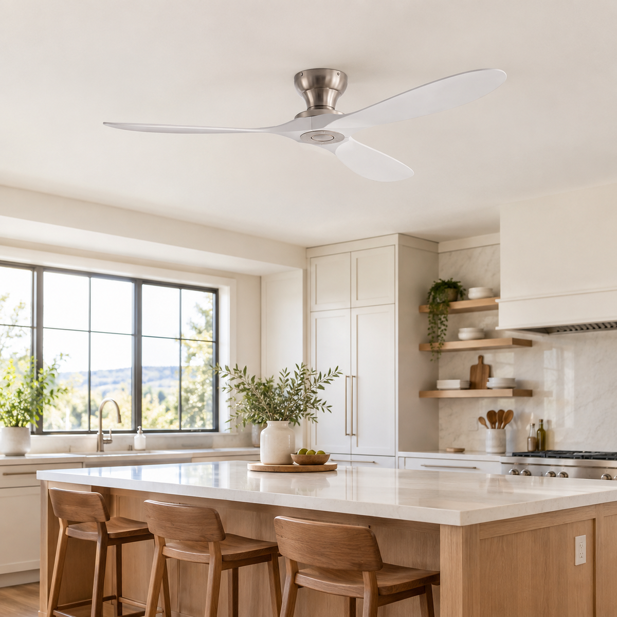 42/52/60 Inch Low Floor Ceiling Fan 3 Wooden Blade DC Motor Electric Fan with Remote Control for Living Room Dining Room Bedroom - Cuisine