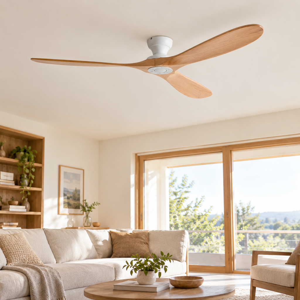 42/52/60 Inch Low Floor Ceiling Fan 3 Wooden Blade DC Motor Electric Fan with Remote Control for Living Room Dining Room Bedroom - Salon