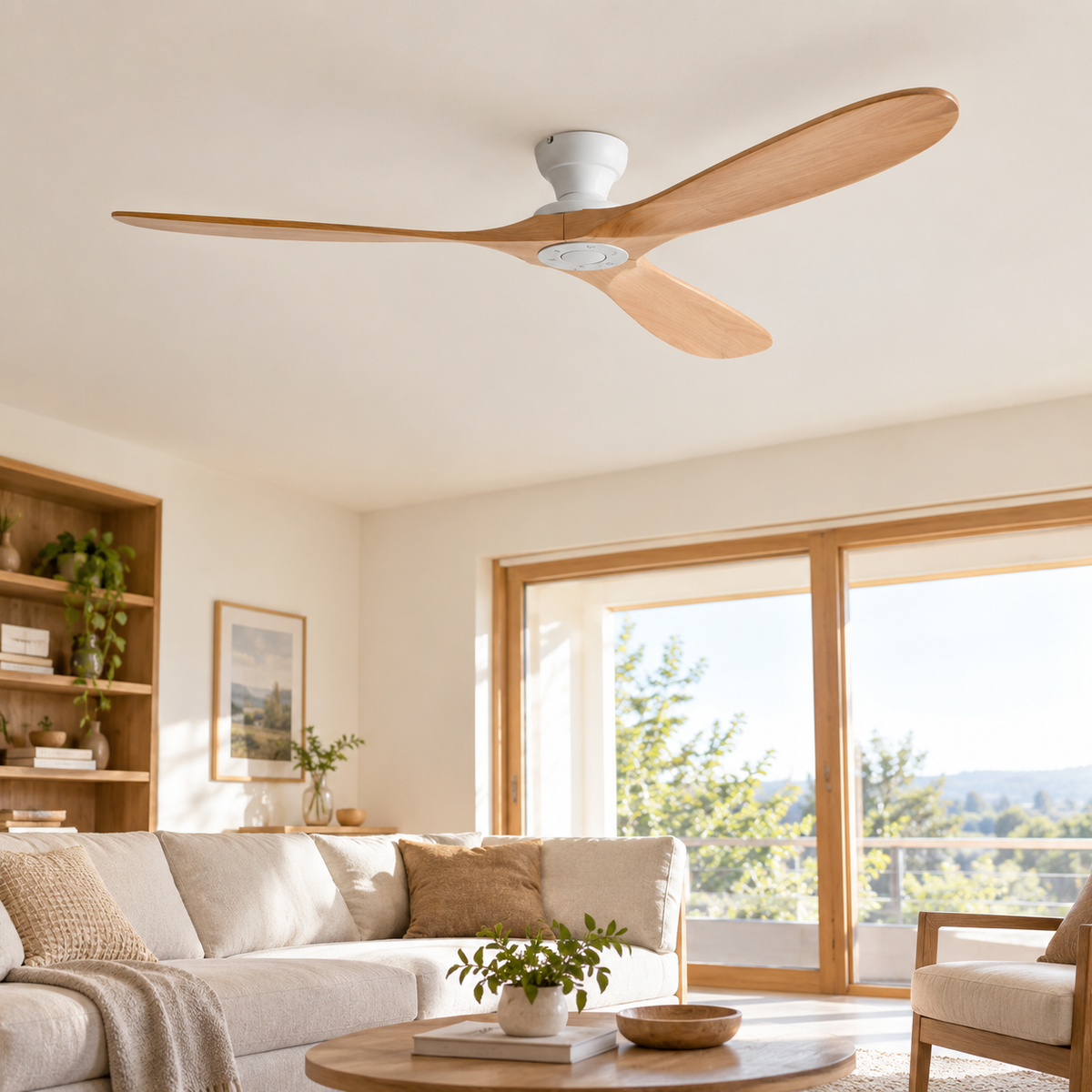 42/52/60 Inch Low Floor Ceiling Fan 3 Wooden Blade DC Motor Electric Fan with Remote Control for Living Room Dining Room Bedroom - Salon