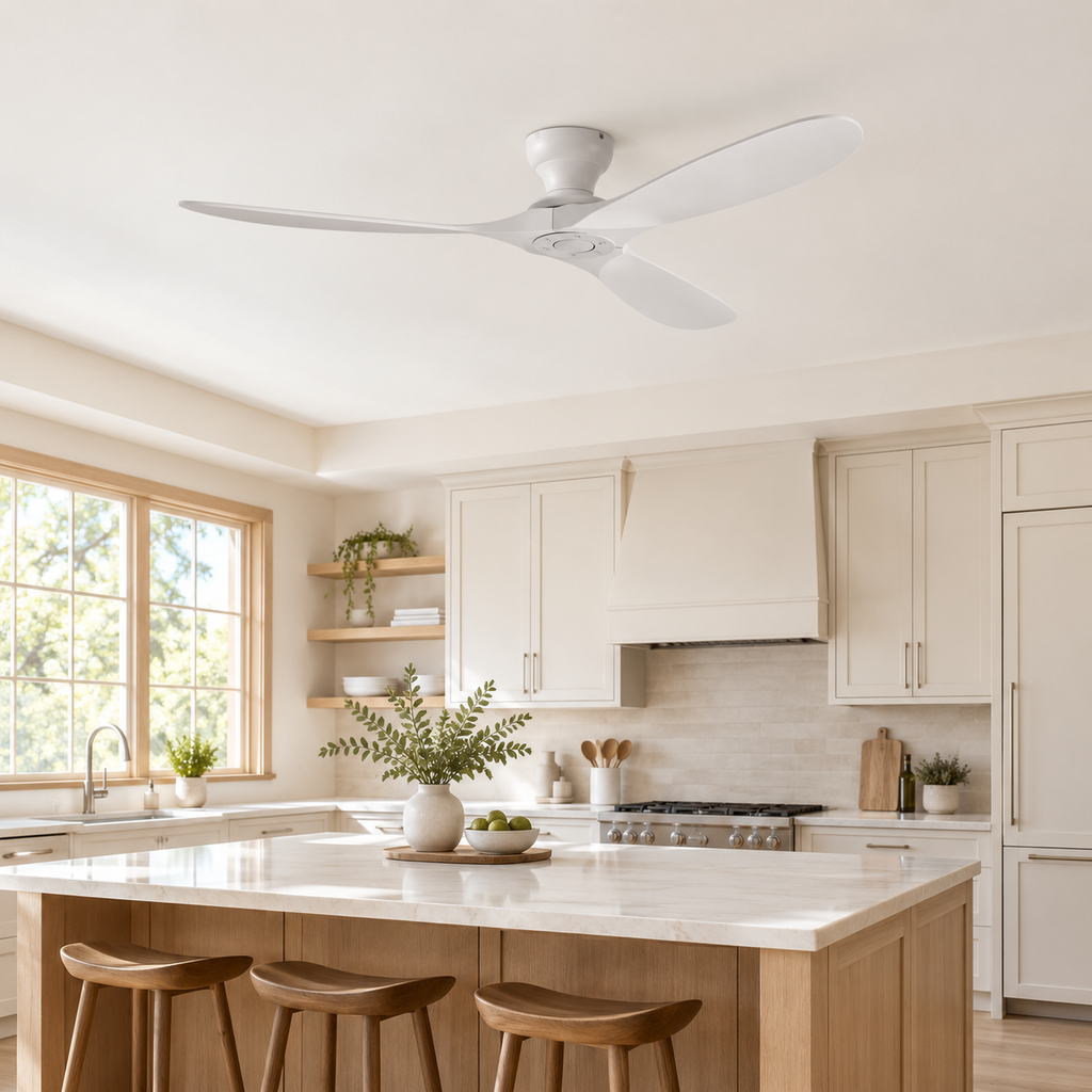 42/52/60 Inch Low Floor Ceiling Fan 3 Wooden Blade DC Motor Electric Fan with Remote Control for Living Room Dining Room Bedroom - Cuisine