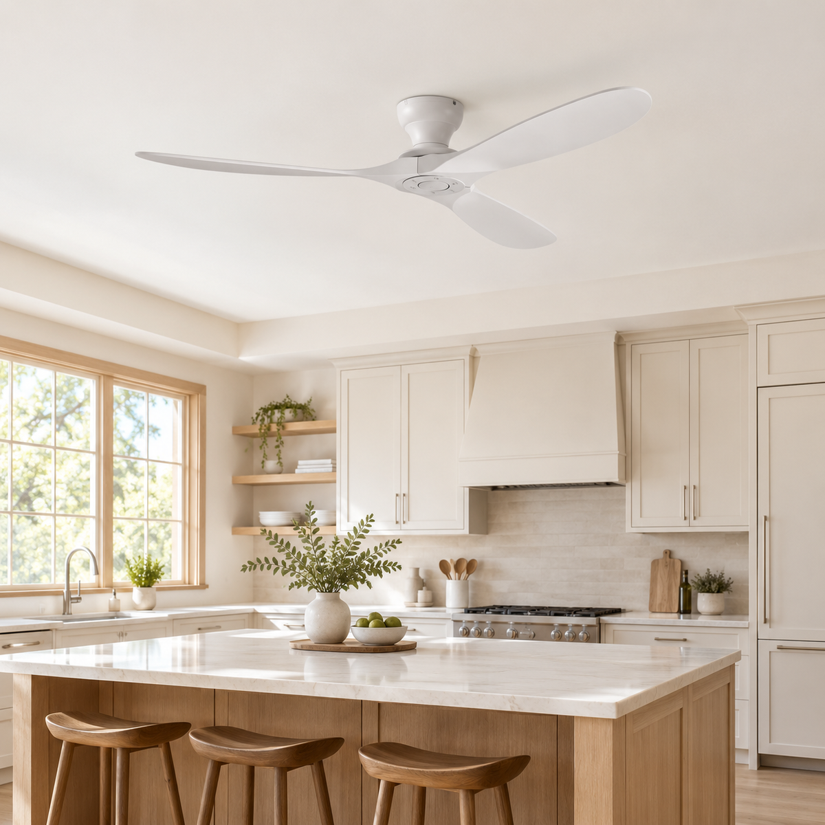 42/52/60 Inch Low Floor Ceiling Fan 3 Wooden Blade DC Motor Electric Fan with Remote Control for Living Room Dining Room Bedroom - Cuisine