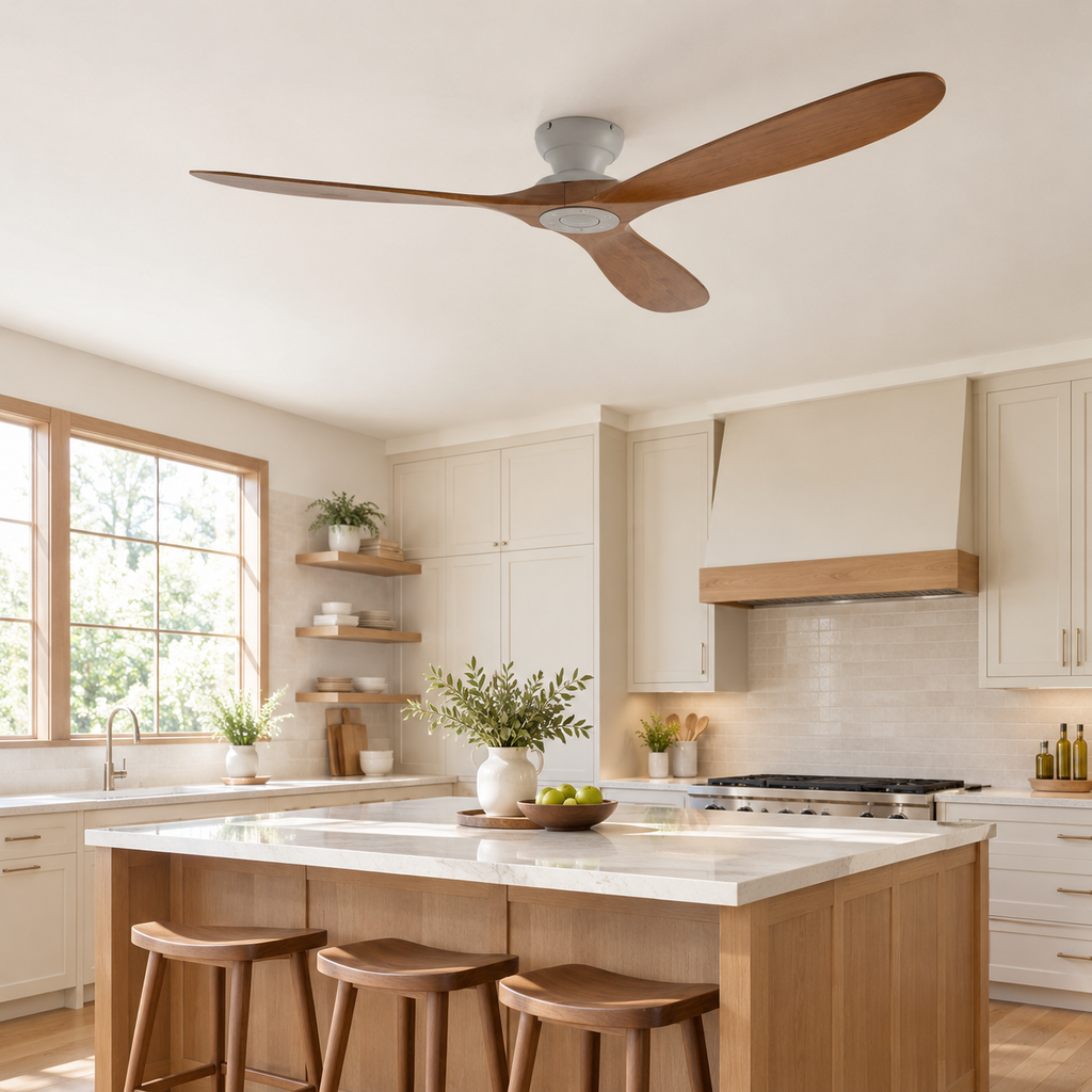 42/52/60 Inch Low Floor Ceiling Fan 3 Wooden Blade DC Motor Electric Fan with Remote Control for Living Room Dining Room Bedroom - Cuisine