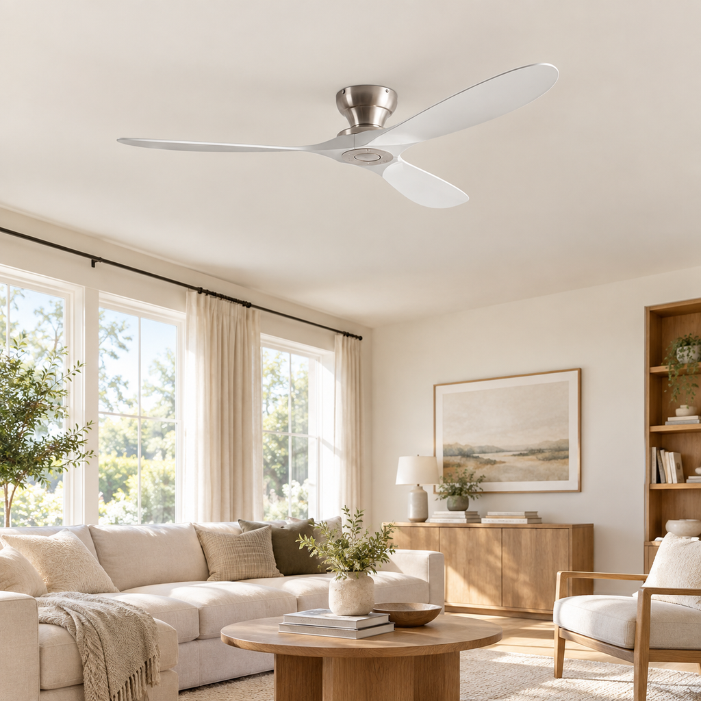 42/52/60 Inch Low Floor Ceiling Fan 3 Wooden Blade DC Motor Electric Fan with Remote Control for Living Room Dining Room Bedroom - Salon