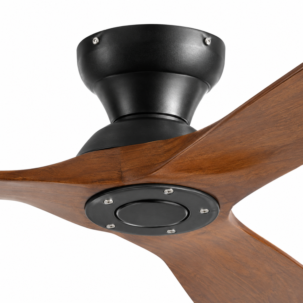 42/52/60 Inch Low Floor Ceiling Fan 3 Wooden Blade DC Motor Electric Fan with Remote Control for Living Room Dining Room Bedroom - Close up 1