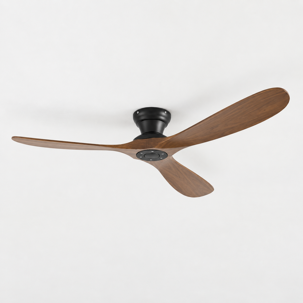 42/52/60 Inch Low Floor Ceiling Fan 3 Wooden Blade DC Motor Electric Fan with Remote Control for Living Room Dining Room Bedroom - Packshot