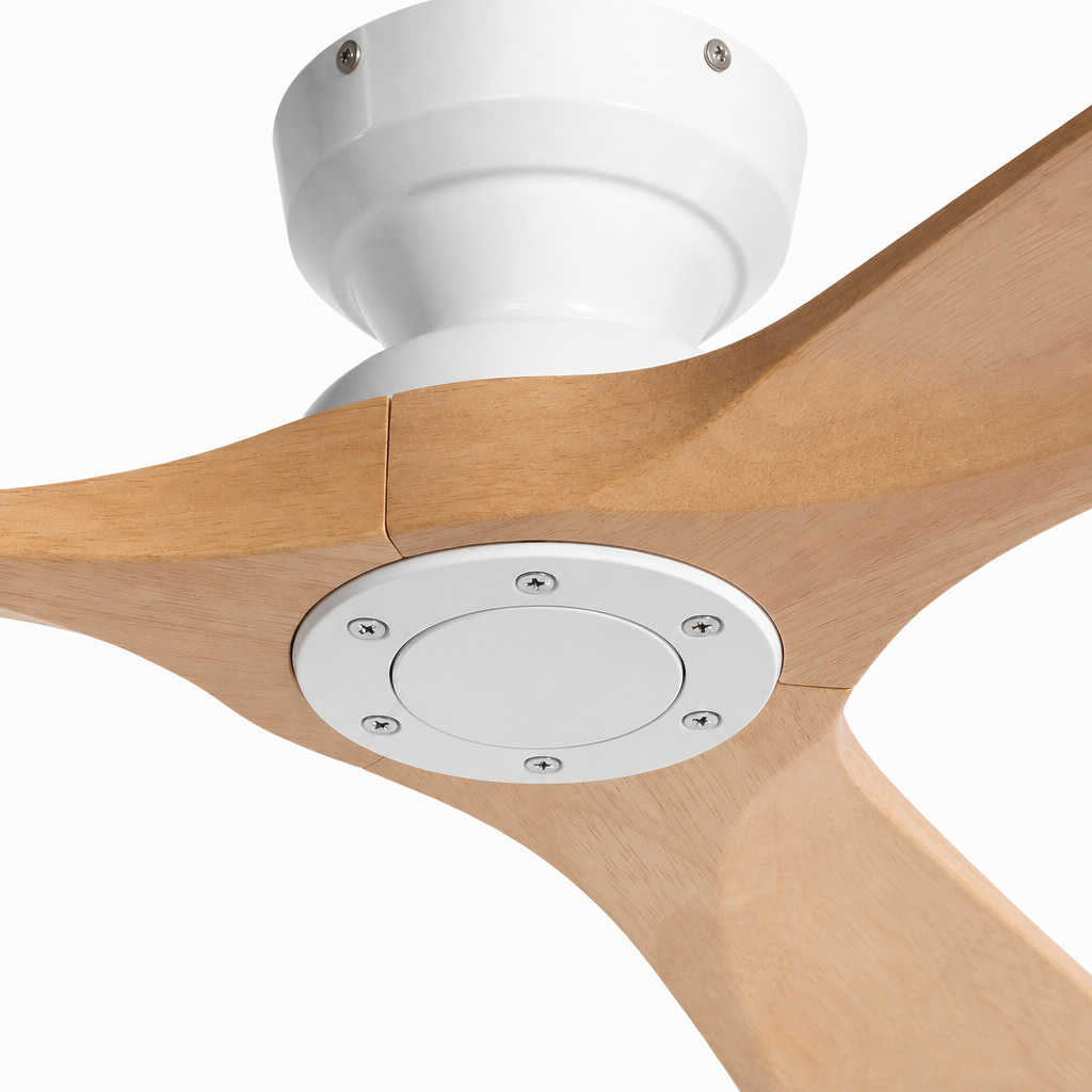 42/52/60 Inch Low Floor Ceiling Fan 3 Wooden Blade DC Motor Electric Fan with Remote Control for Living Room Dining Room Bedroom - Close up 1