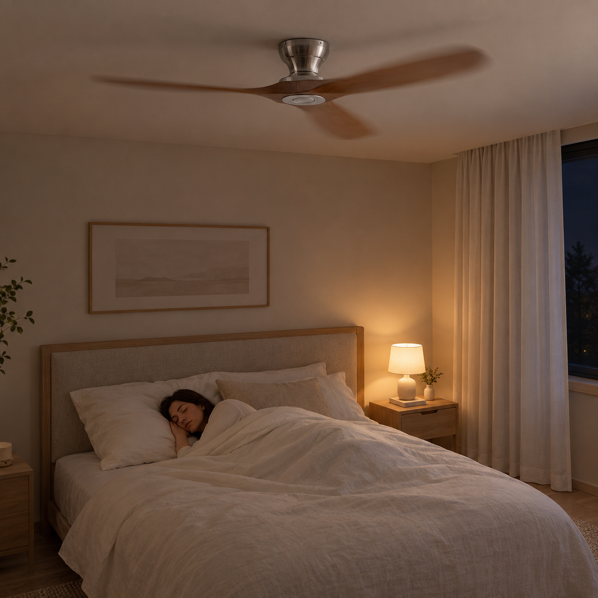 42/52/60 Inch Low Floor Ceiling Fan 3 Wooden Blade DC Motor Electric Fan with Remote Control for Living Room Dining Room Bedroom - Image 2 Image