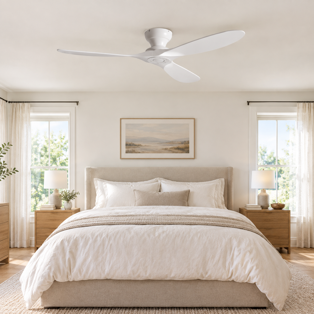 42/52/60 Inch Low Floor Ceiling Fan 3 Wooden Blade DC Motor Electric Fan with Remote Control for Living Room Dining Room Bedroom - Chambre