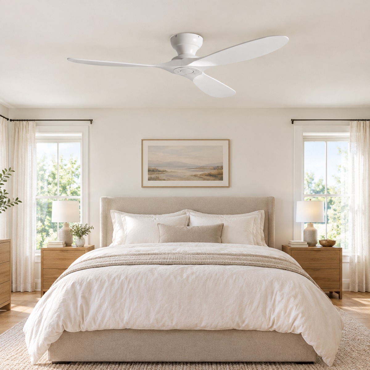 42/52/60 Inch Low Floor Ceiling Fan 3 Wooden Blade DC Motor Electric Fan with Remote Control for Living Room Dining Room Bedroom - Chambre