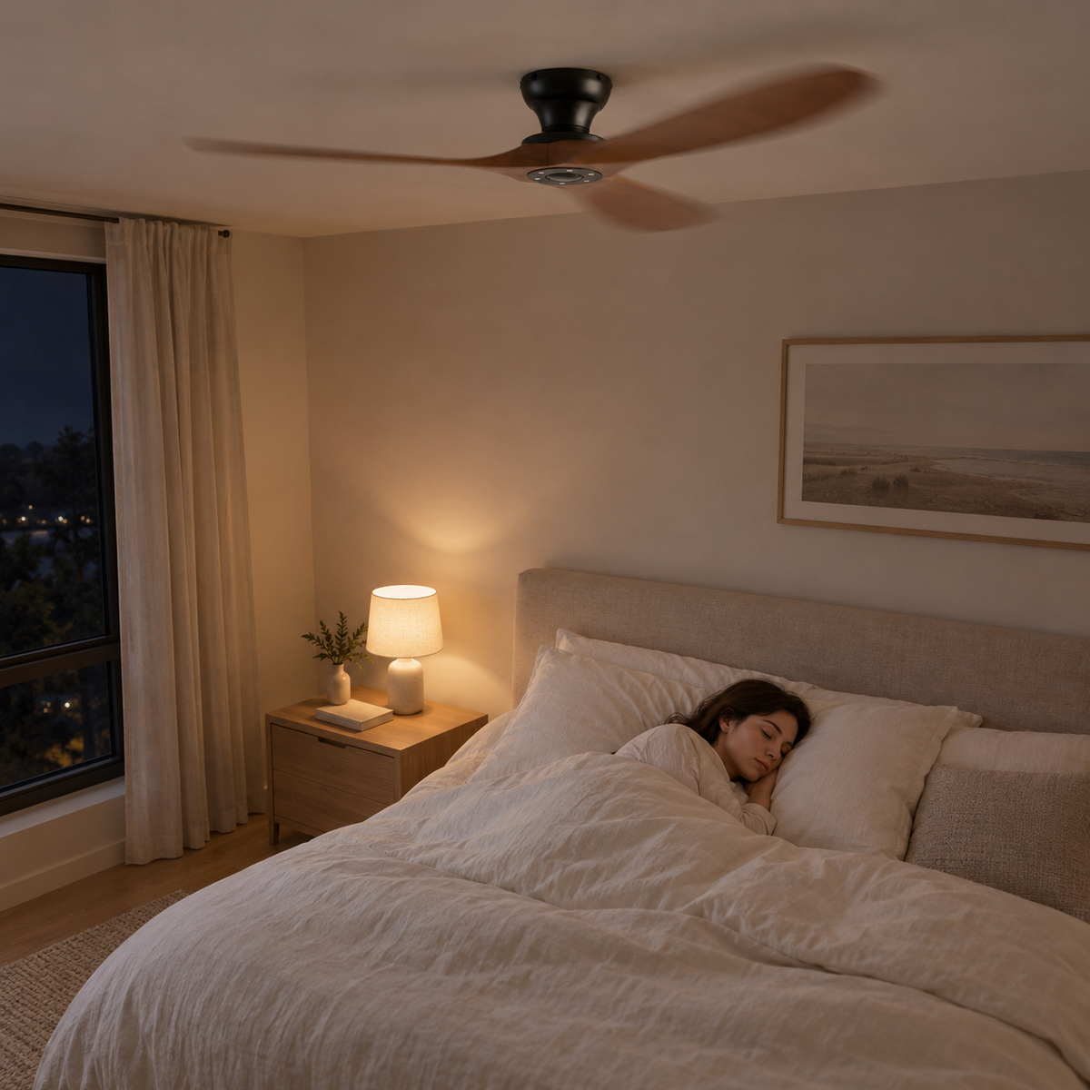 42/52/60 Inch Low Floor Ceiling Fan 3 Wooden Blade DC Motor Electric Fan with Remote Control for Living Room Dining Room Bedroom - Image 2 Image