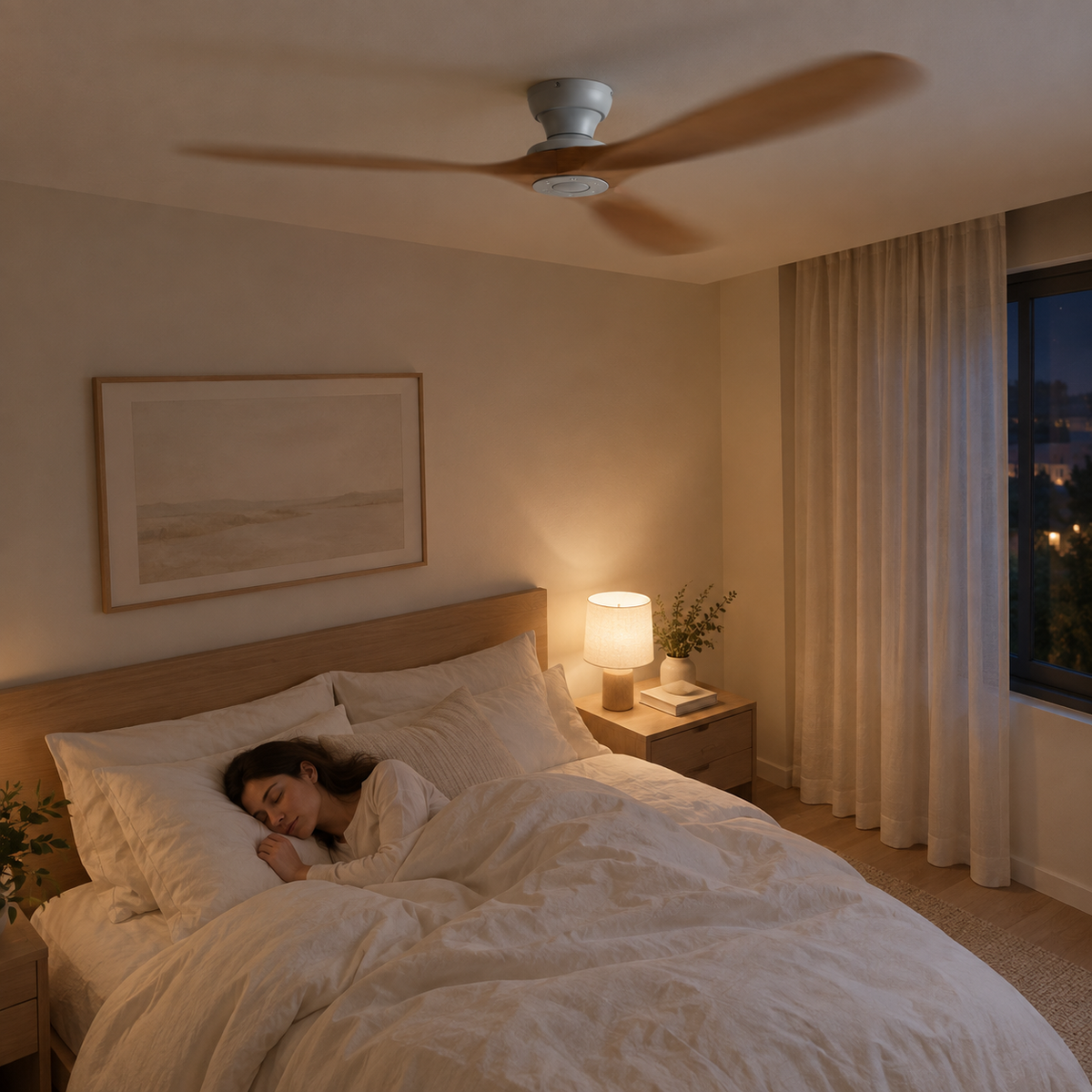 42/52/60 Inch Low Floor Ceiling Fan 3 Wooden Blade DC Motor Electric Fan with Remote Control for Living Room Dining Room Bedroom - Image 2 Image