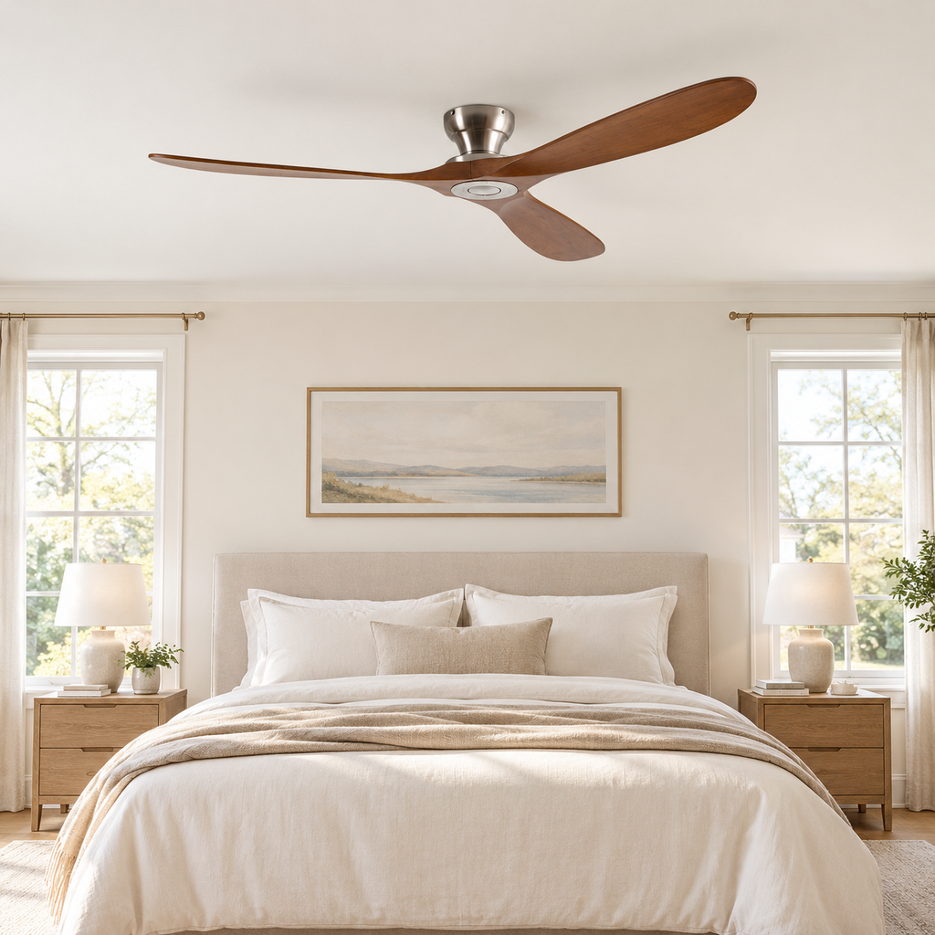 42/52/60 Inch Low Floor Ceiling Fan 3 Wooden Blade DC Motor Electric Fan with Remote Control for Living Room Dining Room Bedroom - Chambre