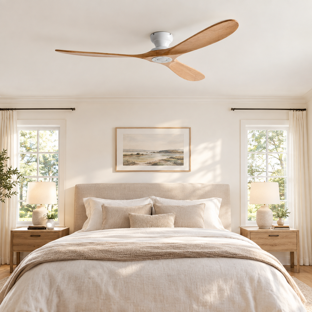 42/52/60 Inch Low Floor Ceiling Fan 3 Wooden Blade DC Motor Electric Fan with Remote Control for Living Room Dining Room Bedroom - Chambre