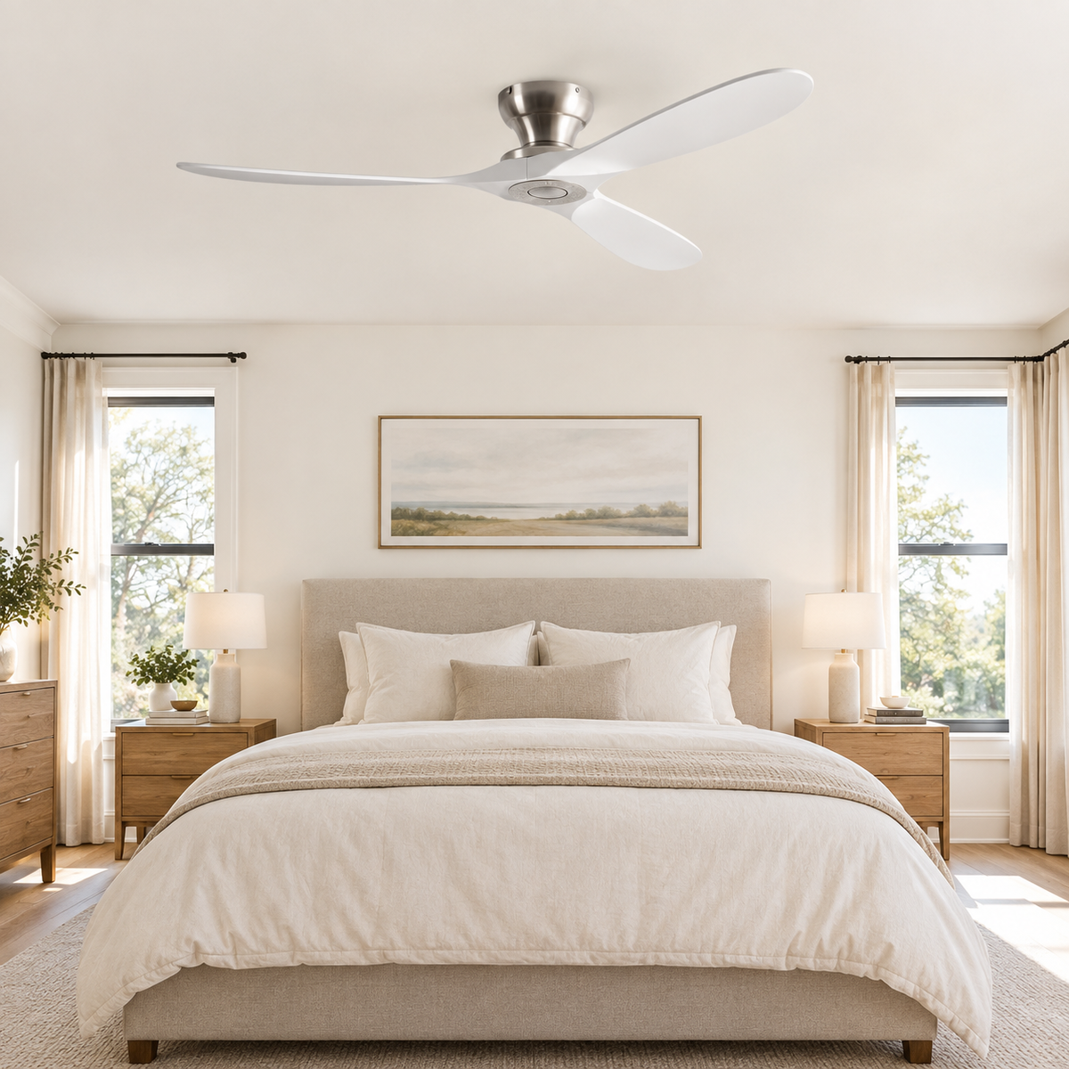 42/52/60 Inch Low Floor Ceiling Fan 3 Wooden Blade DC Motor Electric Fan with Remote Control for Living Room Dining Room Bedroom - Chambre