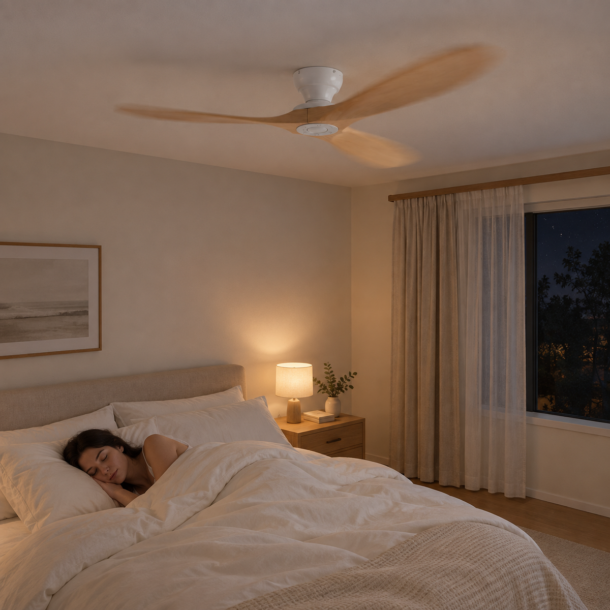 42/52/60 Inch Low Floor Ceiling Fan 3 Wooden Blade DC Motor Electric Fan with Remote Control for Living Room Dining Room Bedroom - Image 2 Image