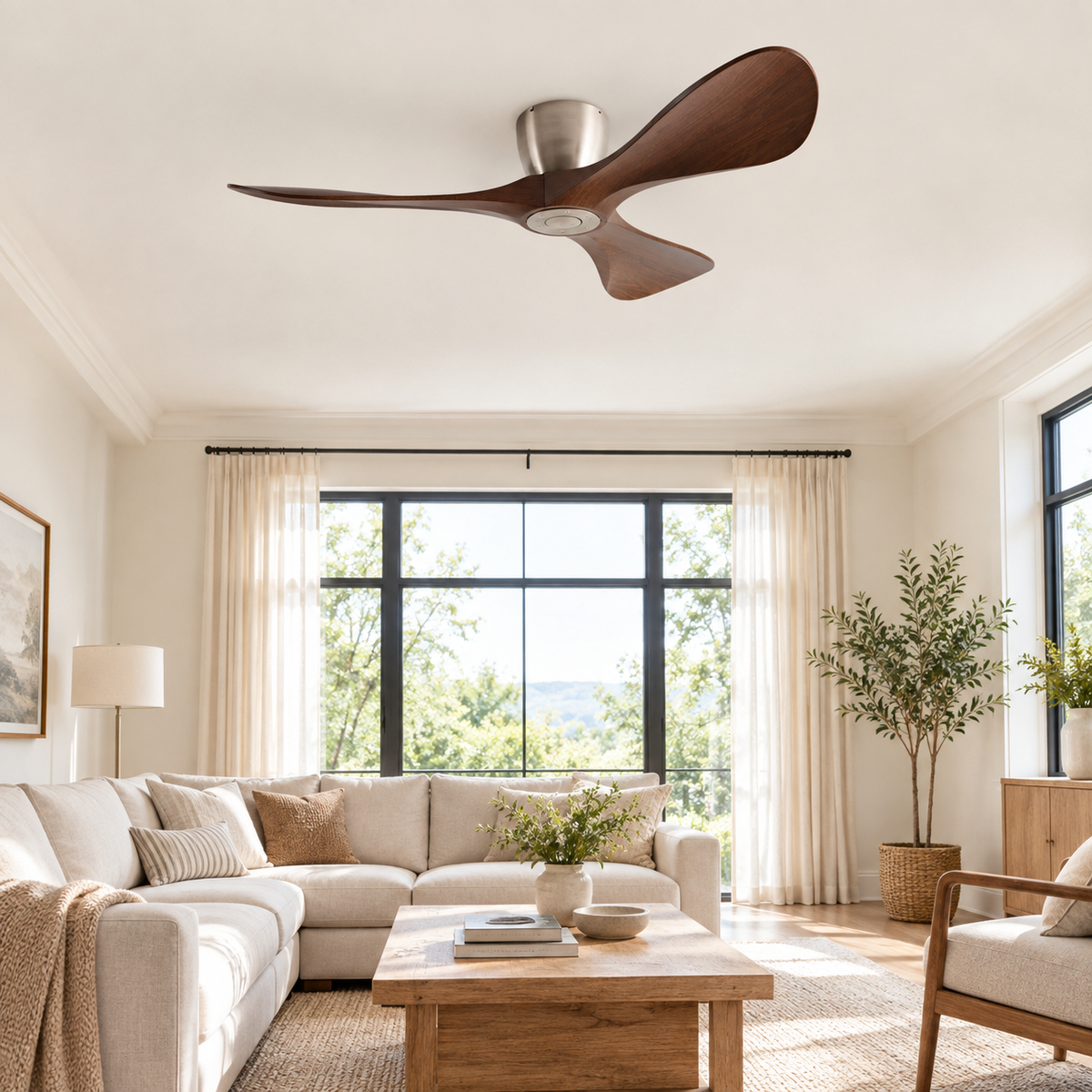 42/52/60 Inch Widened DC Motor Ceiling Fan with LED Light and Remote - 6-Speed Silent Deal NO Light for Low Ceilings for Bedroom - Image 1 Image