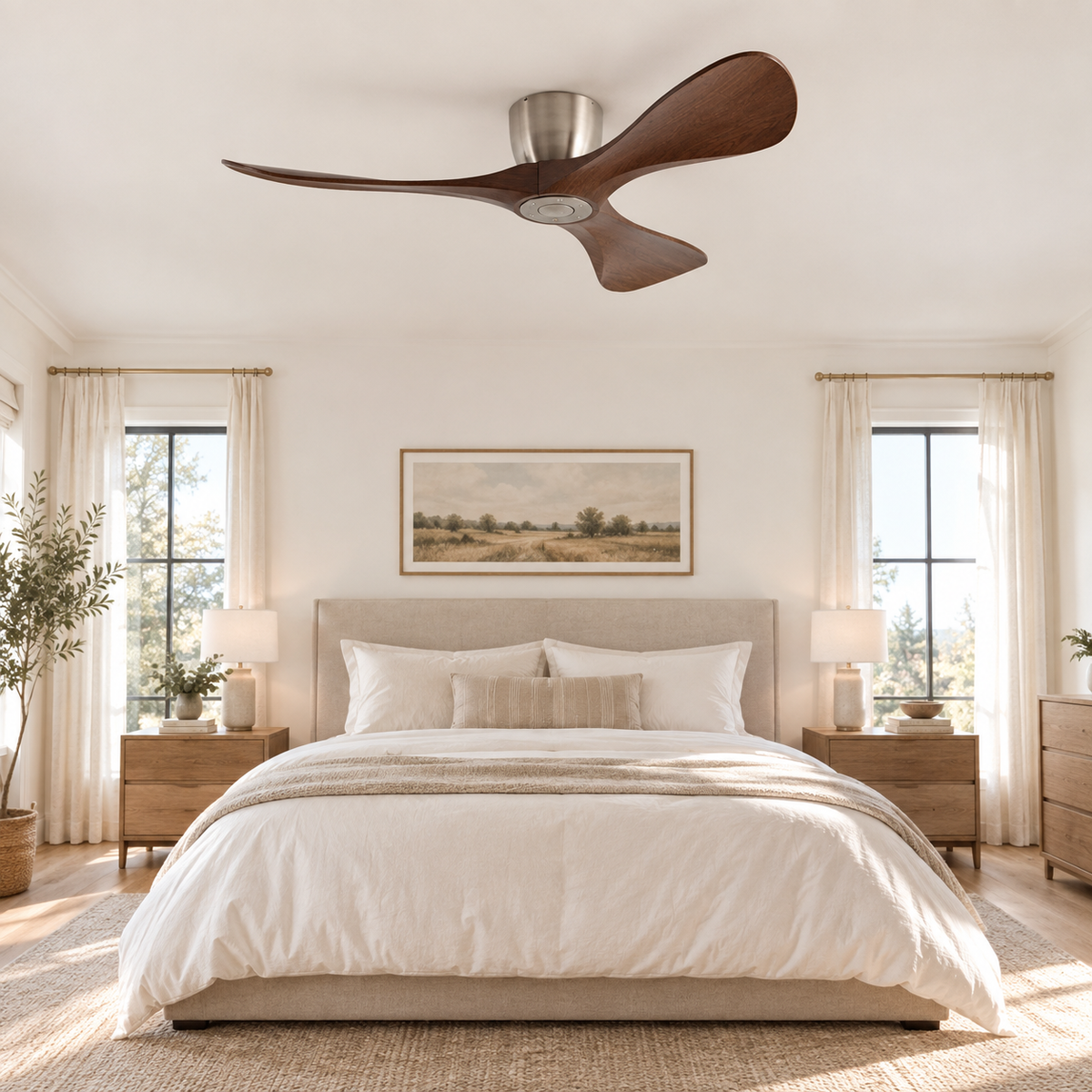 42/52/60 Inch Widened DC Motor Ceiling Fan with LED Light and Remote - 6-Speed Silent Deal NO Light for Low Ceilings for Bedroom - Chambre