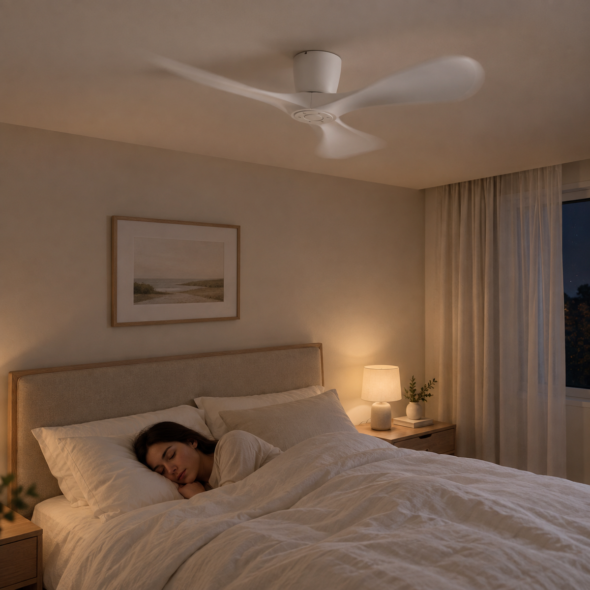 42/52/60 Inch Widened DC Motor Ceiling Fan with LED Light and Remote - 6-Speed Silent Deal NO Light for Low Ceilings for Bedroom - Image 2 Image
