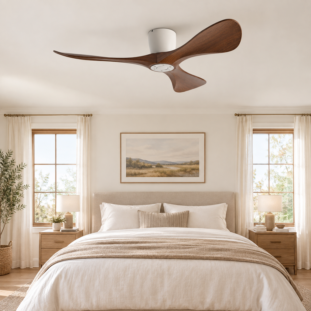 42/52/60 Inch Widened DC Motor Ceiling Fan with LED Light and Remote - 6-Speed Silent Deal NO Light for Low Ceilings for Bedroom - Chambre