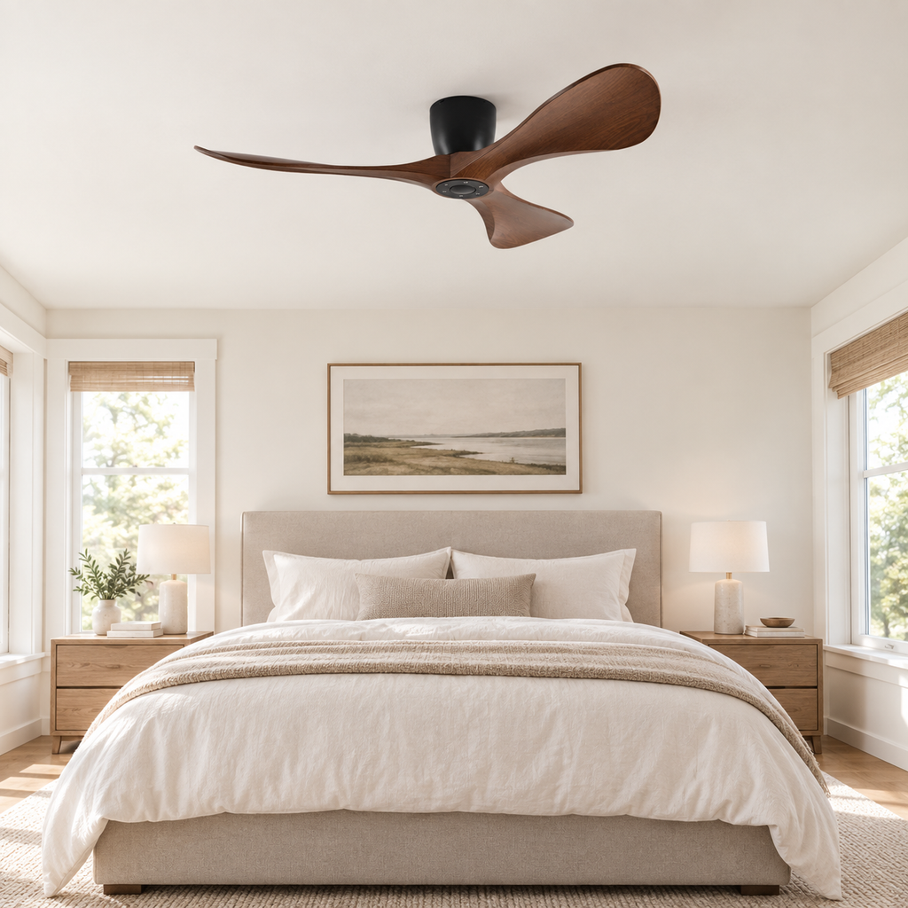 42/52/60 Inch Widened DC Motor Ceiling Fan with LED Light and Remote - 6-Speed Silent Deal NO Light for Low Ceilings for Bedroom - Chambre