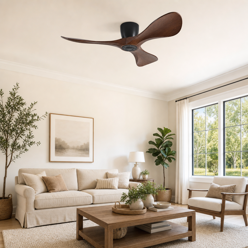 42/52/60 Inch Widened DC Motor Ceiling Fan with LED Light and Remote - 6-Speed Silent Deal NO Light for Low Ceilings for Bedroom - Image 1 Image