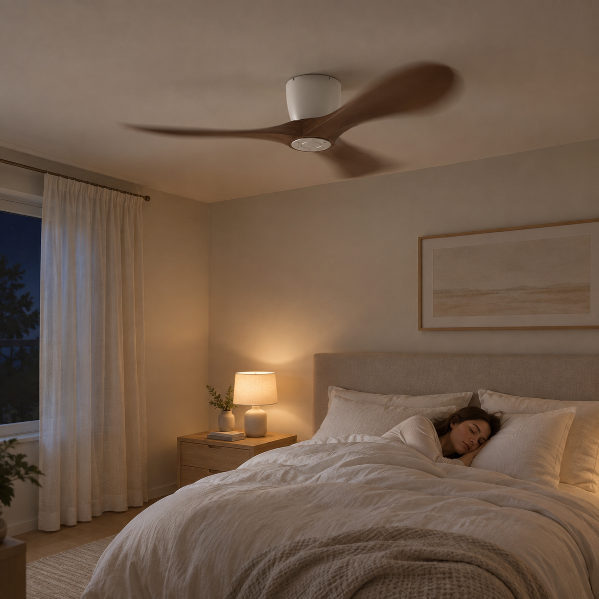 42/52/60 Inch Widened DC Motor Ceiling Fan with LED Light and Remote - 6-Speed Silent Deal NO Light for Low Ceilings for Bedroom - Image 2 Image