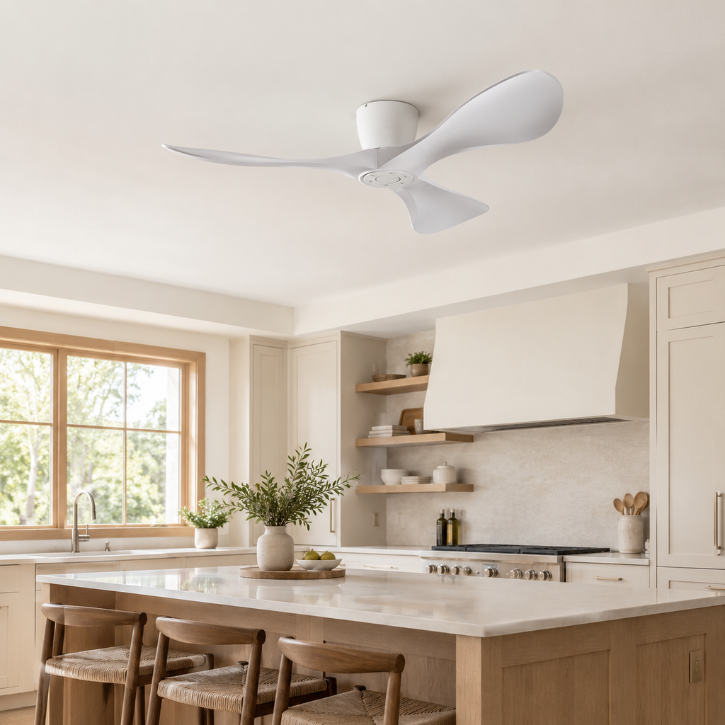 42/52/60 Inch Widened DC Motor Ceiling Fan with LED Light and Remote - 6-Speed Silent Deal NO Light for Low Ceilings for Bedroom - Cuisine