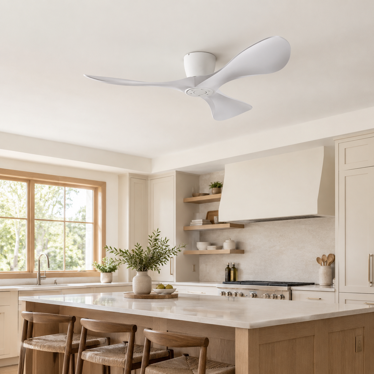 42/52/60 Inch Widened DC Motor Ceiling Fan with LED Light and Remote - 6-Speed Silent Deal NO Light for Low Ceilings for Bedroom - Cuisine