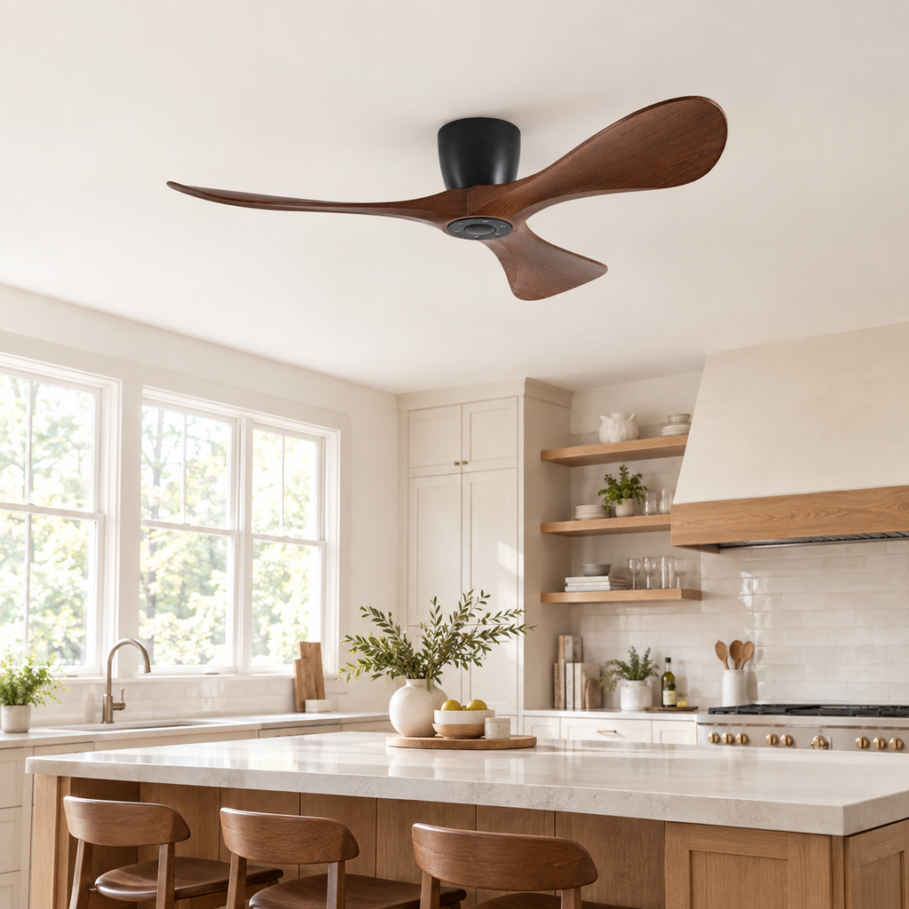 42/52/60 Inch Widened DC Motor Ceiling Fan with LED Light and Remote - 6-Speed Silent Deal NO Light for Low Ceilings for Bedroom - Cuisine