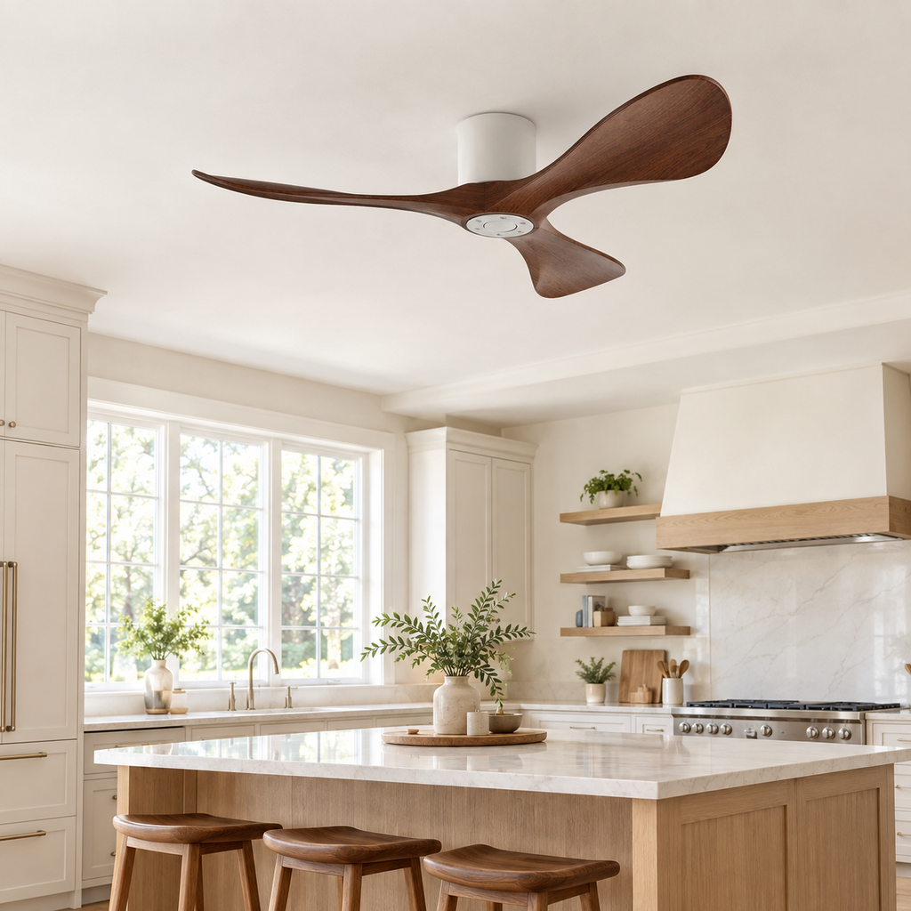 42/52/60 Inch Widened DC Motor Ceiling Fan with LED Light and Remote - 6-Speed Silent Deal NO Light for Low Ceilings for Bedroom - Cuisine