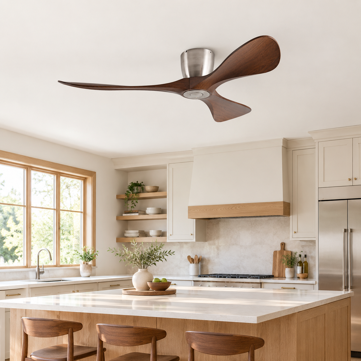 42/52/60 Inch Widened DC Motor Ceiling Fan with LED Light and Remote - 6-Speed Silent Deal NO Light for Low Ceilings for Bedroom - Cuisine