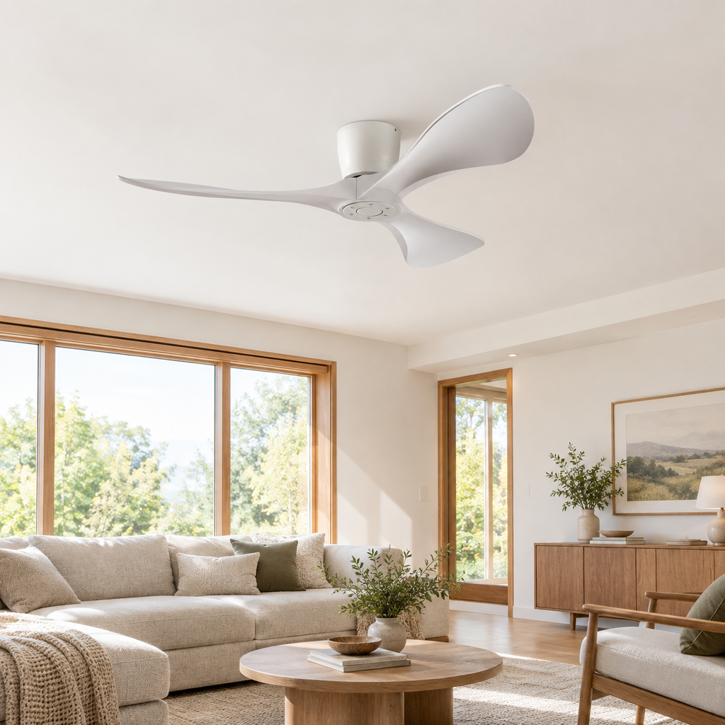 42/52/60 Inch Widened DC Motor Ceiling Fan with LED Light and Remote - 6-Speed Silent Deal NO Light for Low Ceilings for Bedroom - Salon