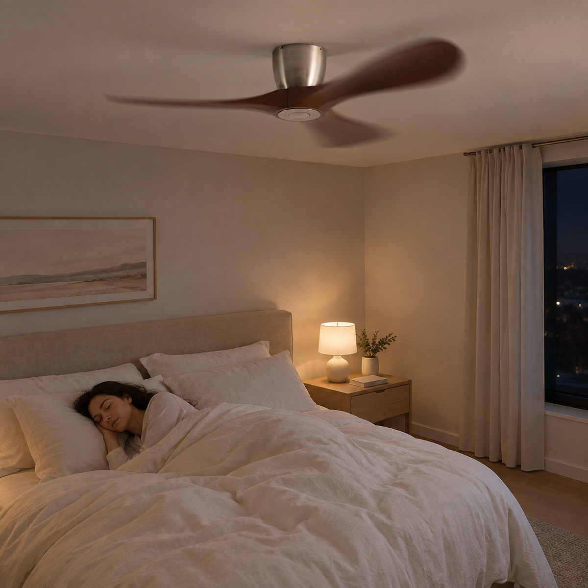 42/52/60 Inch Widened DC Motor Ceiling Fan with LED Light and Remote - 6-Speed Silent Deal NO Light for Low Ceilings for Bedroom - Image 2 Image