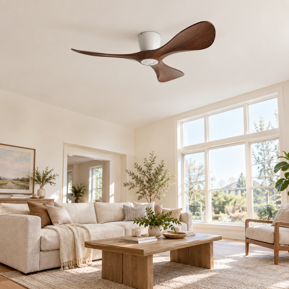 42/52/60 Inch Widened DC Motor Ceiling Fan with LED Light and Remote - 6-Speed Silent Deal NO Light for Low Ceilings for Bedroom - Image 1 Image