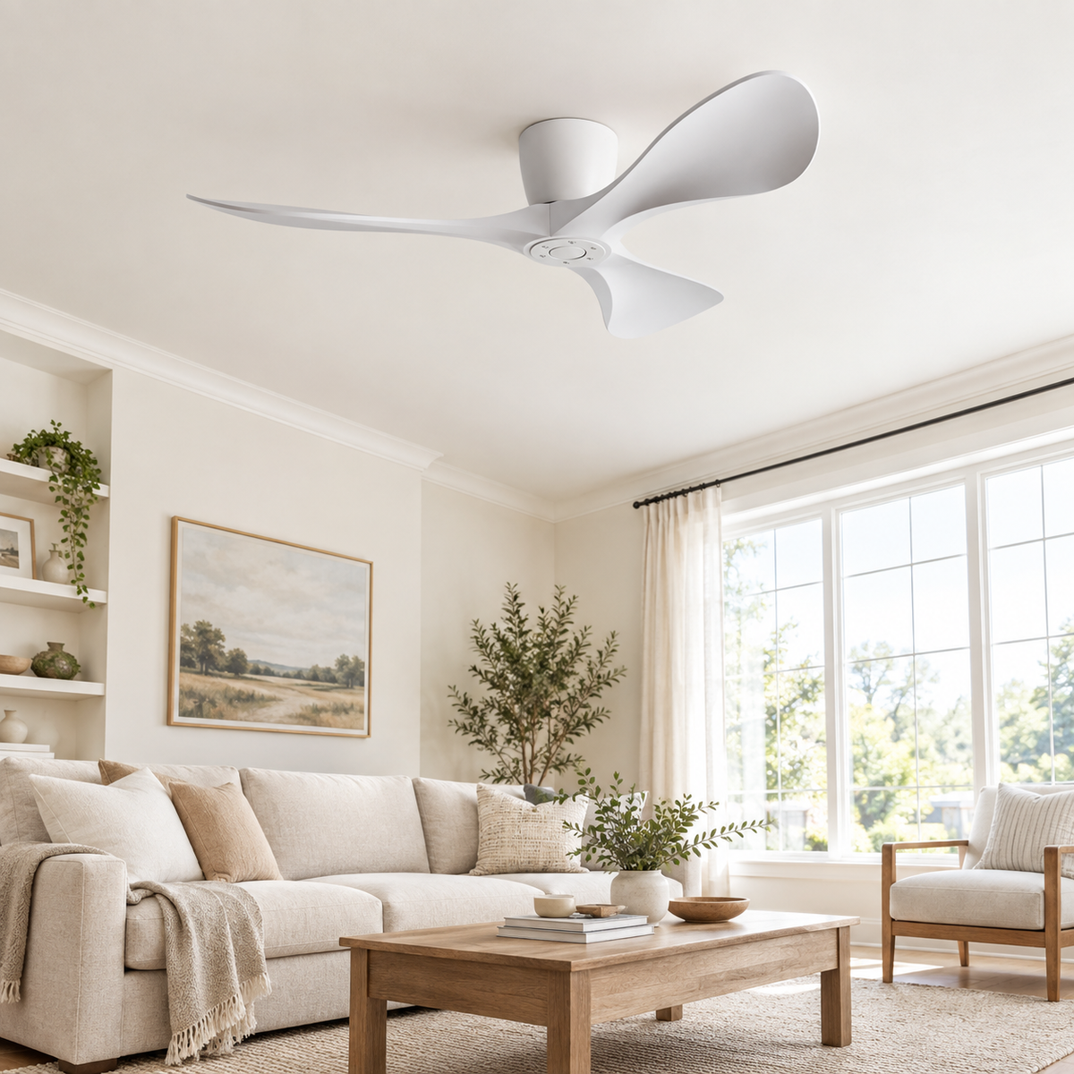 42/52/60 Inch Widened DC Motor Ceiling Fan with LED Light and Remote - 6-Speed Silent Deal NO Light for Low Ceilings for Bedroom - Image 1 Image