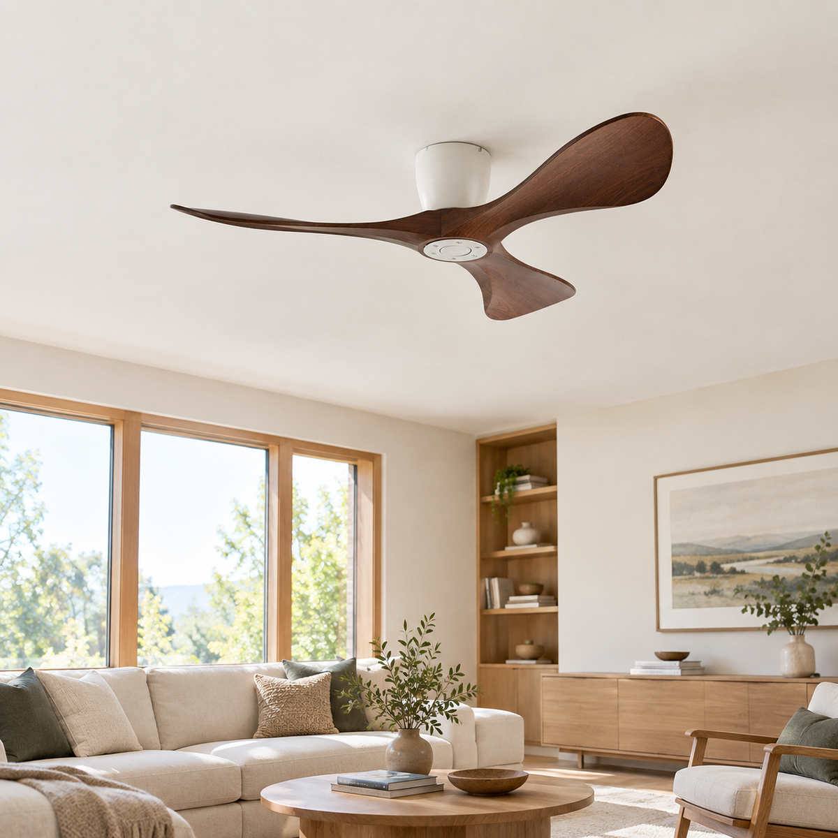 42/52/60 Inch Widened DC Motor Ceiling Fan with LED Light and Remote - 6-Speed Silent Deal NO Light for Low Ceilings for Bedroom - Salon